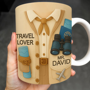 Travel Lover, Shirt, Tie, Binoculars, Map, Airplane, Personalized Travel Mug, Gift For Explorers