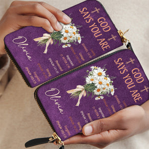 Personalized God Says You Are Birth Flower Bouquet PU Leather Long Wallet Gift for Christian