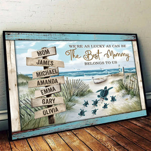 Personalized Sea Turtle Mother's Day Gift - Custom Beach Name Wall Art Canvas Poster