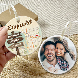 Personalized Signpost Location Map Engagement Ornament - Anniversary Gift For Couples