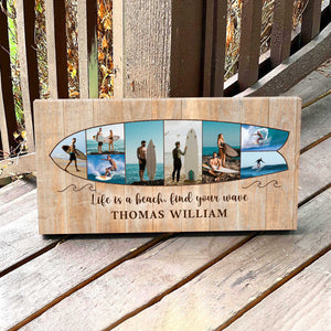 Personalized Surfboard Photo Canvas, Custom Surf Trip Pictures Collage, Surfer Gift, Summer Decor