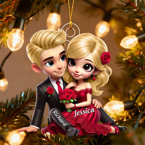 Roses Couple Sitting Together, Personalized Acrylic Ornament, Gift For Couples