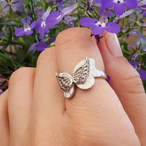 For Memorial - Those We Love Fly with Us Diamond Double Butterfly Ring