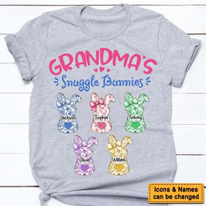 Grandmas Snuggle Bunnies Ribbon Easter Day - Personalized Pure Cotton T-Shirt