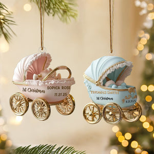 Baby’s First Christmas Ornament 2025, Neutral Carriage Keepsake, Personalized Gift For Newborn