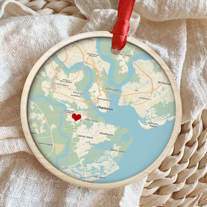 Where it all began - Personalized Location Map Ceramic Ornament Engaged Couple Gift