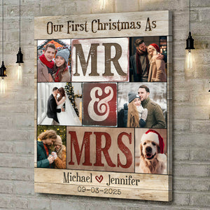 Our First Christmas - Gift For Newly Married Couple Christmas Wedding Personalized Canvas Poster