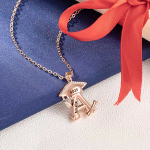 Engraved Name Personalized Bachelor Hat Graduation Initial Necklace