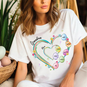 Heart Grandkid Name Easter Day - Personalized Pure Cotton T-Shirt Gift For Grandma Mom