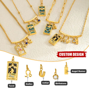 Personalized Tarot Zodiac Birthstone Initial Number Necklace Gift for Astrology Lovers