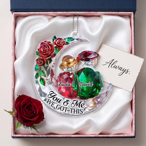 Couple On The Moon With Roses - Personalized Ornament