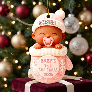 Baby In Glove β Baby's 1st Christmas Personalized Ornament