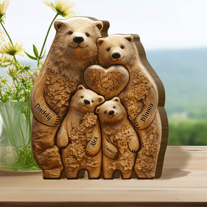 Bear Family - Personalized Family Shaped Wooden Puzzle, Art Carvings Gift For Family