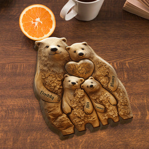 Bear Family - Personalized Family Shaped Wooden Puzzle, Art Carvings Gift For Family