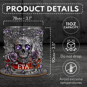 Beautiful Skull And Roses - Personalized Skull Whiskey Glass