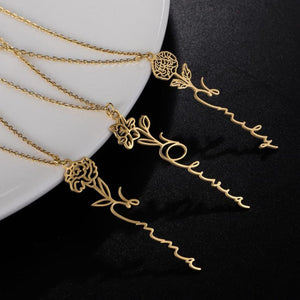 No Rain No Flowers,Never Forget That I Love You - Personalized Birth Flower Name Necklace