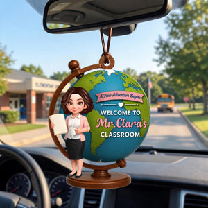 Personalized "A New Adventure Begins" Acrylic Hanging Ornament β Globe Art Teacher Gift For Classroom