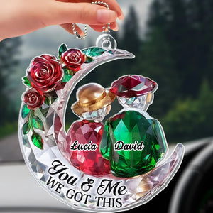 Couple On The Moon With Roses - Personalized Ornament