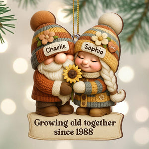 Growing Old Together Couple Ornament, Personalized Wood Ornament