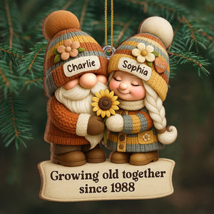 Growing Old Together Couple Ornament, Personalized Wood Ornament
