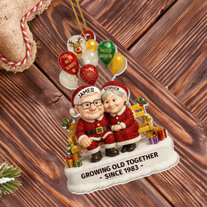 Growing Old Together Elderly Couple With Festive Balloons Personalized Acrylic Ornament