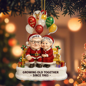 Growing Old Together Elderly Couple With Festive Balloons Personalized Acrylic Ornament