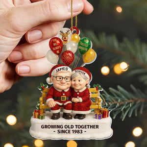 Growing Old Together Elderly Couple With Festive Balloons Personalized Acrylic Ornament