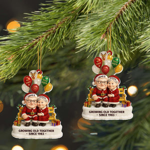 Growing Old Together Elderly Couple With Festive Balloons Personalized Acrylic Ornament