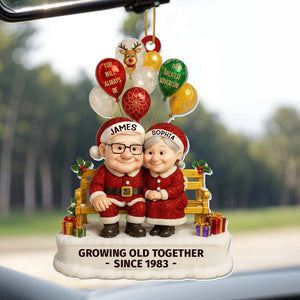 Growing Old Together Elderly Couple With Festive Balloons Personalized Acrylic Ornament