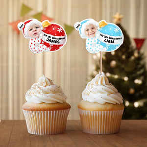 Custom Baby Photo My 1st Christmas Decoration Personalized Cupcake Toppers