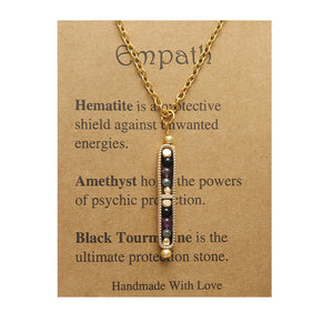 Small Stone Bead Pendant Card Necklace, Amethyst Collar Chain