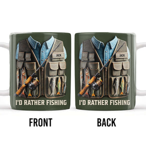 I'd Rather Be Fishing, Fishing Gear and Fish Design, Personalized Coffee Mug, Gift For Fishing Enthusiasts