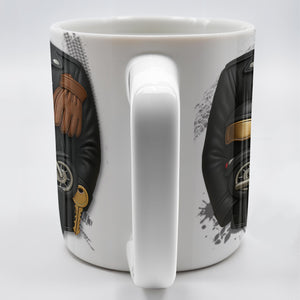 Bike Dad, Motorcycle and Leather Jacket, Personalized Coffee Mug, Gift For Dads and Bikers