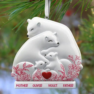 Hugging Bear Family Toile De Jouy Art - Personalized Embossed Ceramic Ornament