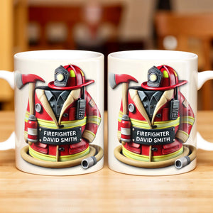 Firefighter,Gear and Helmet, Personalized Coffee Mug, Gift For Firefighters
