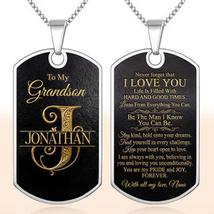 To My Grandson, Personalized Dog Tag Necklace, Gift For Grandson