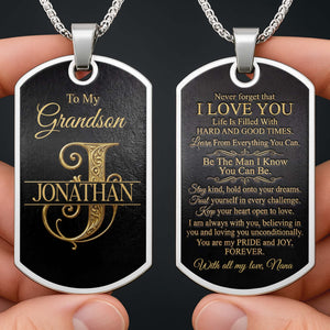 To My Grandson, Personalized Dog Tag Necklace, Gift For Grandson