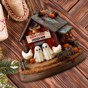 Celebrate Your Onw Spooky Chicken Farm, Personalized Wood Ornament, Gift For Halloween