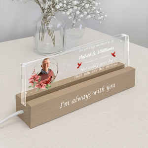 In Loving Memory Of Flowers and Stars Night Light With Wooden Base, Personalized LED Night Light