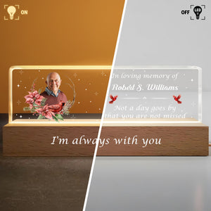 In Loving Memory Of Flowers and Stars Night Light With Wooden Base, Personalized LED Night Light