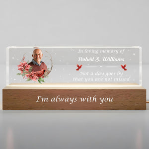 In Loving Memory Of Flowers and Stars Night Light With Wooden Base, Personalized LED Night Light