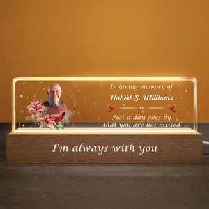 In Loving Memory Of Flowers and Stars Night Light With Wooden Base, Personalized LED Night Light