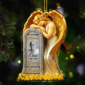 Loved Beyond Words Angel And Flowers Ornament Personalized Memorial Acrylic Ornament
