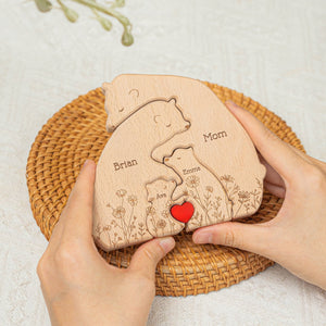 Hugging Bear Family Floral Version - Personalized Wooden Bear Family Puzzle