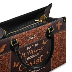 Personalized I can do all things through Christ who strengthen me-Bible Verse Leather Bag