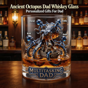 Ancient Octopus Dad Whiskey Glass - Personalized Gifts For Dad