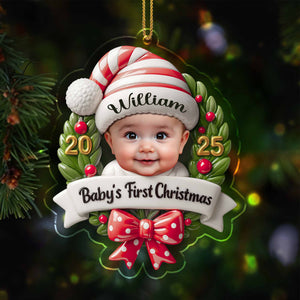 Personalized Baby's First Christmas Baby and Christmas Wreath Ornament