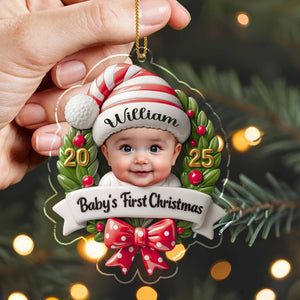 Personalized Baby's First Christmas Baby and Christmas Wreath Ornament
