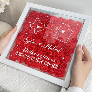 Long Distance Relationship For Couples - Personalized Flower Shadow Box With LED Light
