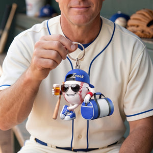 Baseball Softball , Bat And Cold Brews Keychain - Personalized Cool Baseball Softball Ball Mascot Keychain